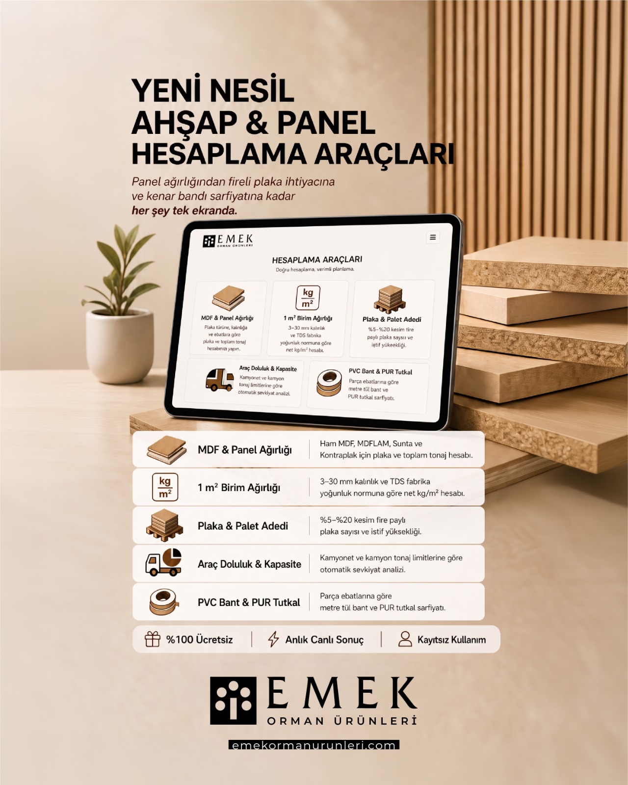 MDFLAM ve Ahşap Panel Ağırlık Hesaplama Arayüzü